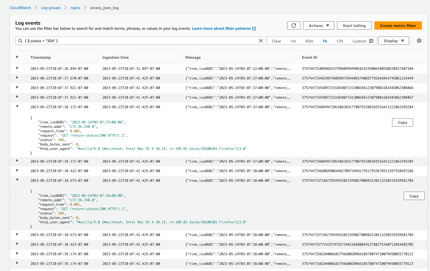 Use Amazon CloudWatch Contributor Insights service for general NGINX log analysis