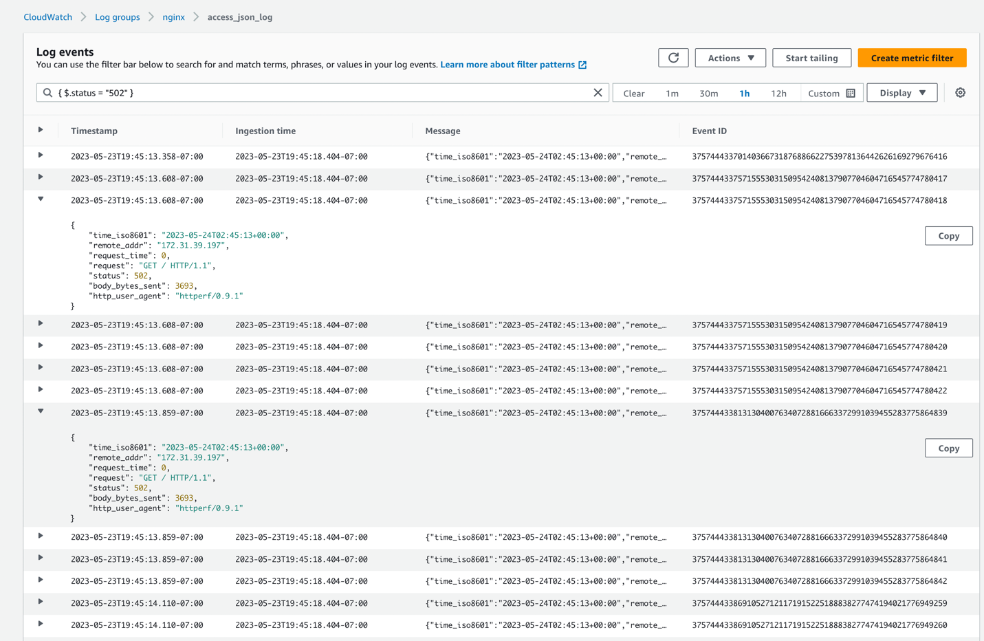 Use Amazon CloudWatch Contributor Insights service for general NGINX log analysis