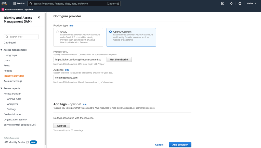 Use IAM roles to link GitHub actions with actions in AWS